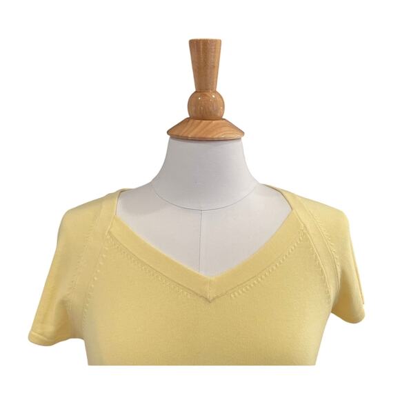Talbots Cotton Blend Butter Yellow Short Sleeve V-Neck Sweater, Size S - Picture 2 of 9
